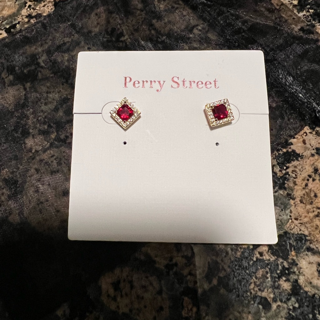 Perry Street Red Cz Stone Mini Square Kate Studs Nwt